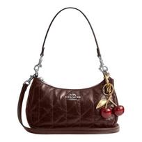 COACH Teri Diamond Quilted Design Metal Hardware Leather Crossbody Shoulder Bag Women's Maple Red auksas