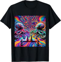 Trippy Octopus Alien Chess Battle EDM Music Rave Festival T-Shirt S įvairiaspalvis