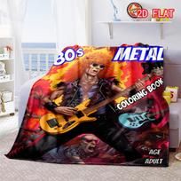 80s Metal Rock Guitar Player Print Flannel Blanket, Retro Music Throw for Bed Sofa Couch, Soft Cozy Lightweight Plush Cover 80cm x 120cm