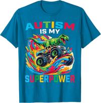 Autizmas yra mano supergalia Dino T Rex Monster Truck Unisex marškinėliai S įvairiaspalvis