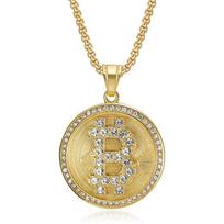 2026 Gold-plated Rhinestone Round Brand Bitcoin B Letter Pendant, European and American, Necklace 60CM