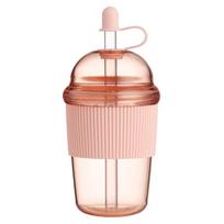 Transparent Suction Cup Silicone Cover Iced Coffee Cup Smoothie Cup Water Bottle  Milk rožinė