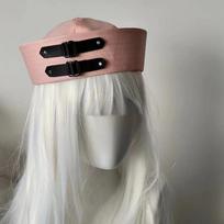 PU Chain Sailor Hat Black Leather Buckle Vintage Beret Cute Captain Hat  Rave Festivals rožinė