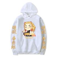 Anime Demon Slayer Hip Hop Manga Hoodie Japoniški gatvės drabužiai Chibi Rengoku Valgant Moterys Vyrai Pavasario Rudens Megztiniai Megztiniai XS balta