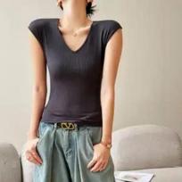 Women's Summer New Model Covering Side Boob Sleeveless Regular Shoulder T-Shirt Slim Fit Thin Base Top S pilka spalva