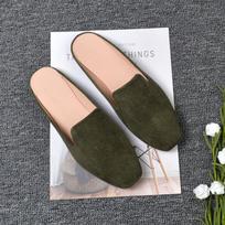 Baotou Flat Half-boots Women's Outerwear Without Heel, Square Toe, Single Shoe, Moulle , Suede Material, Large Size. 40