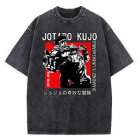 Vintage Washed TShirt Men Summer Streetwear Tshirt JoJo Bizarre Adventure Anime High Quality Cotton Casual Short Sleeve Tshirt S