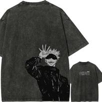 Satoru Gojo Hand Sign Tshirt Jujutsu Kaisen Tee Vintage Washed Oversized Retro Anime Harajuku Streetwear Graphic Manga Clothes M