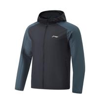 Li‑Ning Running Series Men's Slim‑Fit Hooded Windbreaker Reflective Water‑Repellent Breathable UV‑Protective Black Luodai Cyan AFDU489-1 L