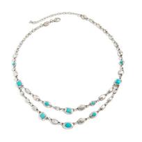 Fashion Imitation Turquoise Metal Choker Necklace Double Layered Boho Style Adjustable Chain for Everyday Wear Women Jewelry One Size sidabras