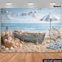 2D Vintage Beach Boat Backdrop for Summer Photoshoot 47.2x31.5inch/120*80cm
