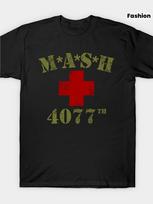 Summer Retro MASH 4077 T-shirt - Fashionable Loose Design Anime Printed Cotton Round Neck Men's Short Sleeve Top S įvairiaspalvis