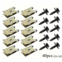 40PCS Metal U Clips for Car Fender Bumper Trim Installation - Screw Base Fasteners for Auto Modification