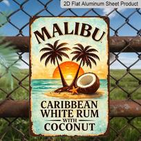 2D Flat Malibu Caribbean White Rum with Coconut Aluminum Sign - Tiki Bar Wall Decor, Tiki Bar & Backyard Patio Decor, Coastal Beach House Wall, Man 20*30cm