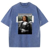 Leonardo DaVinci Renaissance MonaLisa Torn Paper Effect Art Parody Graphic Shirts Short Sleeve T-Shirt Men Chinese Style S įvairiaspalvis