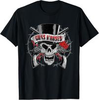 Guns N' Roses Tophat Skull Roses T-Shirt T-Shirt S įvairiaspalvis