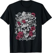 Guns N' Roses Official Flourish Skull Pink Roses T-Shirt T-Shirt S įvairiaspalvis