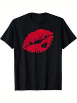 Red Kiss Lips Heart Graphic Men's Cotton T-Shirt Casual Daily Crewneck Tee Valentine Day T Shirts S įvairiaspalvis