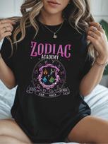 Zodiac Academy: Magic and Astrology ZODIAC ACADEMY IGNIS AER AQUA Fashionable Casual Printed Pattern Women's Round Neck T-Shirt S įvairiaspalvis