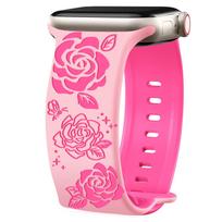 Compatible Two-Tone Rose Laser Engraved Silicone Strap for Apple Watch. 42/44/45/46/49 mm