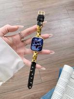 Starry Denim Strap for Apple Watch Series 2-10 For Xiaomi 8/9 juoda su auksine spalva