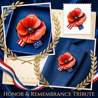 Memorial Poppy Flower Pin with Flag Detail Enamel Brooch Metal Badge for Commemoration and Remembrance of Service Members One Size