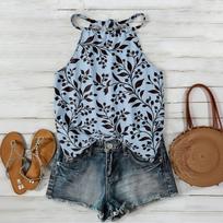 Bohemian Floral Print Sleeveless Tank Top Lightweight Summer Casual Loose Fit Blouse with Adjustable Straps for Women XXL mėlyna
