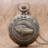3D car pattern pocket watch for students, retro flip style large pocket watch for men and women, quartz watch, gift collection ruda