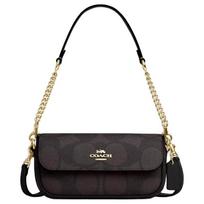 COACH Hailey 20 letter logo chain shoulder strap coated canvas and smooth leather underarm shoulder bag small women's walnut and black juoda
