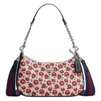 COACH Teri 25 Floral Print Silver Hardware Printed Coated Canvas Crossbody Shoulder Bag Medium Women's Beige with Red sidabras