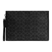 COACH 30 Detachable wrist strap Coated canvas and calfskin Clutch Large Men's Black juoda