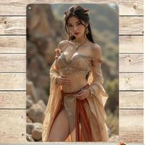 Hisun Tin Sign Sexy Asian Girl in Exotic Belly Dance Costume with Gold Jewelry Metal Tin Sign Vintage Iron Painting Wall Art Decor for Man Cav 20x30cm