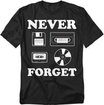 Popfunk Never Forget Cassette VHS CD T Shirt Funny Retro Technology Nostalgia Tee for Men or Women, Unisex Adult S įvairiaspalvis