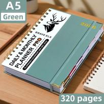 Portable A5 2026 Schedule Book Planner Reminder To Do List Daily Planner Textured PU Brave Elk Calendar Book Office Supplies žalia