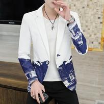 Men's Casual Lightweight Abstract Watercolor Print Notched Lapel Blazer M balta