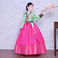 Vaikiškas siuvinėtas Hanbok kostiumas Korėjietiškas kostiumas Studentų pasirodymui Hanbok Festivalio pasirodymui Suknelė 110cm žalia