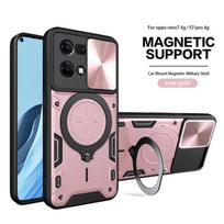 For OPPO Reno 7 4G Case Magnetic Car Holder Ring Phone Cases For OPPO Reno 7 CPH2363 6.43  Reno7 4G Slide Lens Armor Back Cover For Reno 7 4G Global rožinio aukso spalvos