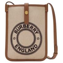 Burberry Micro Logo Pattern Multiple Card Slots Cotton And Calfskin Shoulder Bag Women Shoulder Bag Deep-Beige 81214571 Basic Set (Bag+Dust Bag)