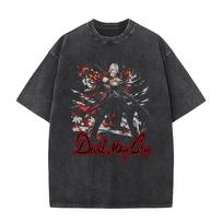 Game Devil May Cry Dante Vintage Acid Washed T-shirt Men Gothic Retro Fashion Short Sleeve T Shirts Male Hip Hop Streetwear S