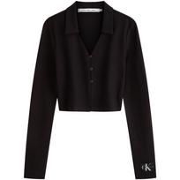 CALVIN KLEIN Jeans Classic Label Casual Commute V Neck Polo Knit Sweater Women Space Black J223551 M