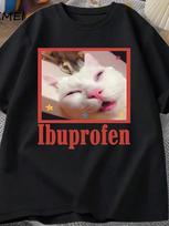 Funny Ibuprofen Cat Meme T-Shirt - Black T-Shirt With Red Graphics, Unisex Oversized, Cute Medicine S įvairiaspalvis