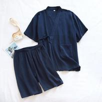 Japanese-style Kimono Pajamas WoMan's Summer Short-sleeved Shorts Lace-up Suit Home Service XL tamsiai mėlyna spalva