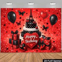 2D Birthday Photography Background, French Paris & Ladybug Themed Party Backdrop Banner 47.2x31.5inch/120*80cm