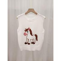 Cartoon Pony Pattern Jacquard Jacket for Women, New Style, Multi-layered, Sleeveless Knitted Sweater One size balta