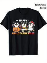Penguin Christmas Halloween Costume Happy Hallothanksmas T-Shirt Summer Comfortable Casual Short Sleeve T-Shirt S įvairiaspalvis