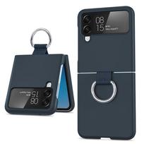 Luxury Matte PC Armor Finger Ring Grip Case For Samsung Galaxy Z Flip 7 ZFlip 6 5 4 3 Zflip6  Zflip5 Zflip4 Zflip3 Candy Funda TPU tamsiai mėlyna