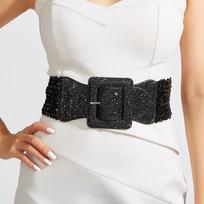 Metal Square Buckle Elastic Cummerbunds Waist Closure Wide Belt  Decorative Dress juoda