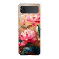 Phone Cover For Samsung Galaxy Z Flip 7 6 5 4 Case Transparent For Samsung Z Flip 3 Hard PC Foldable White Lotus Floral Pattern for Samsung Z Flip