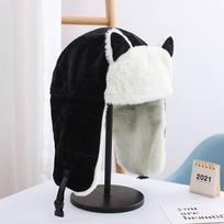 Thickened Balaclava Cold Proof Lamb Beanie Kawaii Ear-flapped Hat  Outdoor juoda