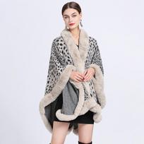 Rudens ir žiemos moterų dirbtinė ūdra triušio plaukų apykaklė Leopardo žakardo skara Cape Didelio dydžio megzta megztinė striukė One Size smėlis